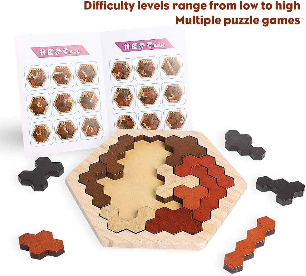 Fidtoy Tangram en Bois Coloré – Puzzle Montessori en Bois pour Bébés et Enfants d'âge Préscolaire