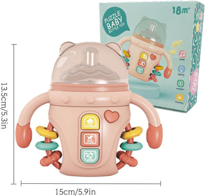Fidtoy Biberon sensoriel bébé réconfortant avec lumières, musique et anneau de dentition | Jouet d'apprentissage apaisant pour bébés de 6 à 24 mois