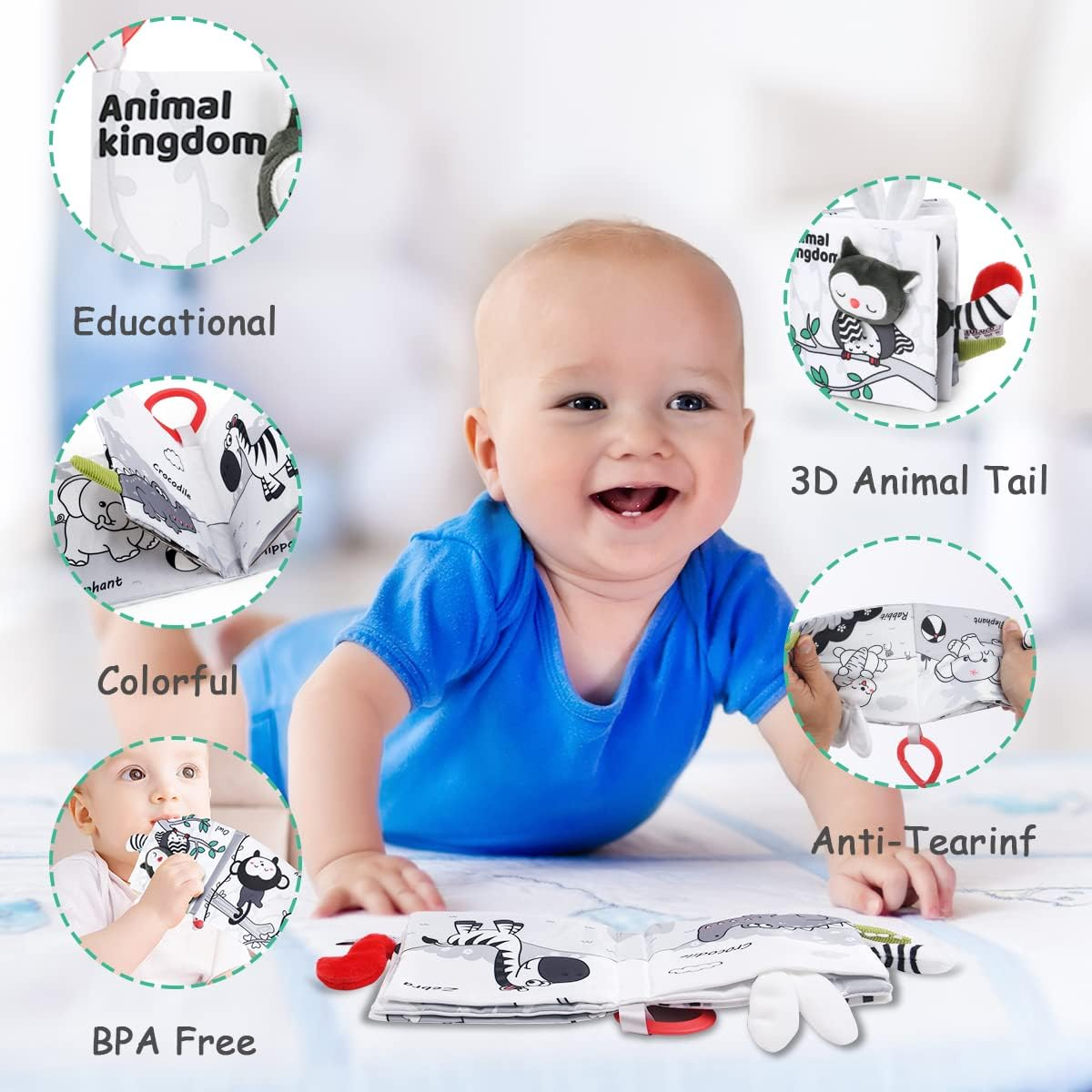 Libro de tela de animales 3D interactivo Fidtoy Juguete sensorial de aprendizaje para bebés