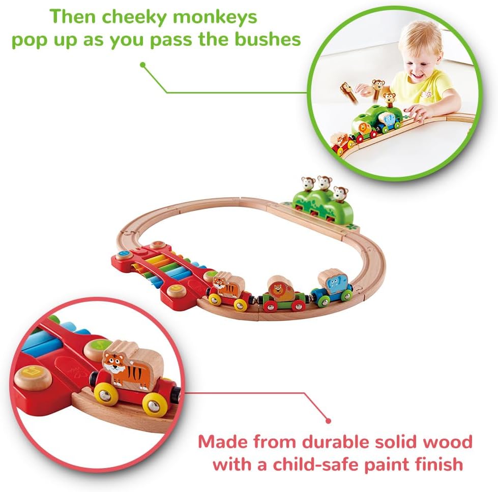 Fidtoy Jungle Wooden Train Set Musical Railway Toy for Toddlers