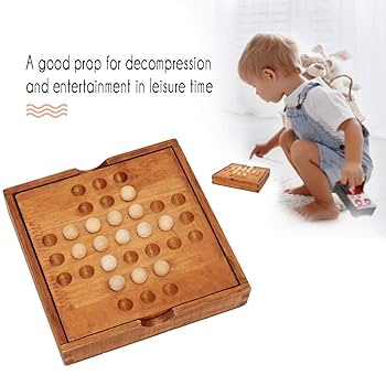 Fidtoy Juego de Solitario con Cuentas de Madera – Rompecabezas y Juego de Lógica para Niños