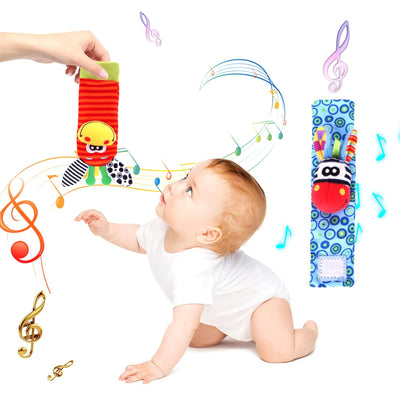 Fidtoy Hochet pour poignet et pied de bébé – Chaussettes et hochets de poignet sensoriels pour nouveau-né de 0 à 12 mois