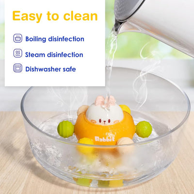 Fidtoy 3-in-1 Silicone Baby Teether Hand Grip Sensory Toy, Rabbit Rattle Teething Toy for 6+ Month Babies, Textured Chew Toy for Travel, Stroller Play and Early Sensory Development