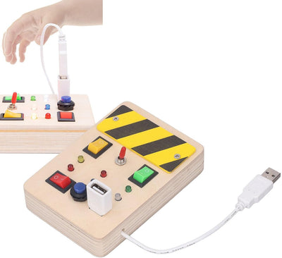 idtoy Tablero de Actividades LED Montessori para Niños Pequeños, Juguete Sensorial de Interruptores de Luz con Cables y Botones para Habilidades Motoras Finas, Juguete Silencioso de Viaje, Regalo