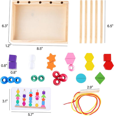 Fidtoy Montessori Jeu d'association de formes en bois, jouet de séquençage et d'enfilage pour les tout-petits