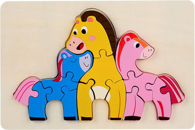 Fidtoy Puzzle 3D en bois d'animaux pour tout-petits, planche de puzzle d'association d'ours de dessin animé, jouet d'apprentissage pour la motricité fine et la reconnaissance des animaux