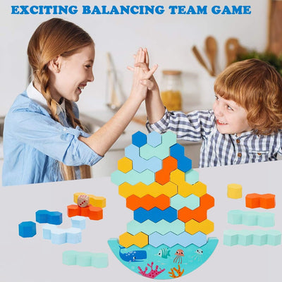 Juego de mesa Fidtoy de bloques de madera apilables con dados