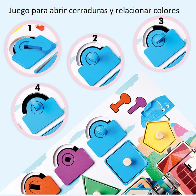 Estimado Mia Little Liz | Tablero de Actividades Montessori Tablero de Puertas con Cerradura | Estimulación Temprana | Entrenar Motricidad Fina | Coordinación Ojo-Mano | Niños y Niñas