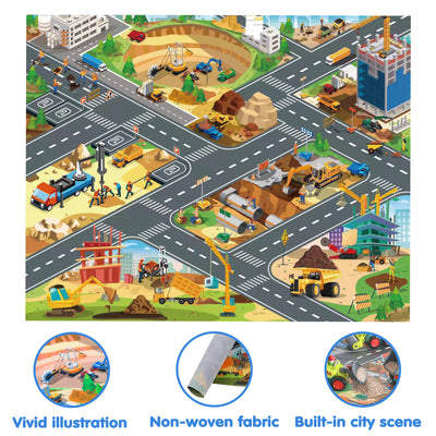 Fidtoy Lot de 6 véhicules de construction avec tapis de jeu pour enfants