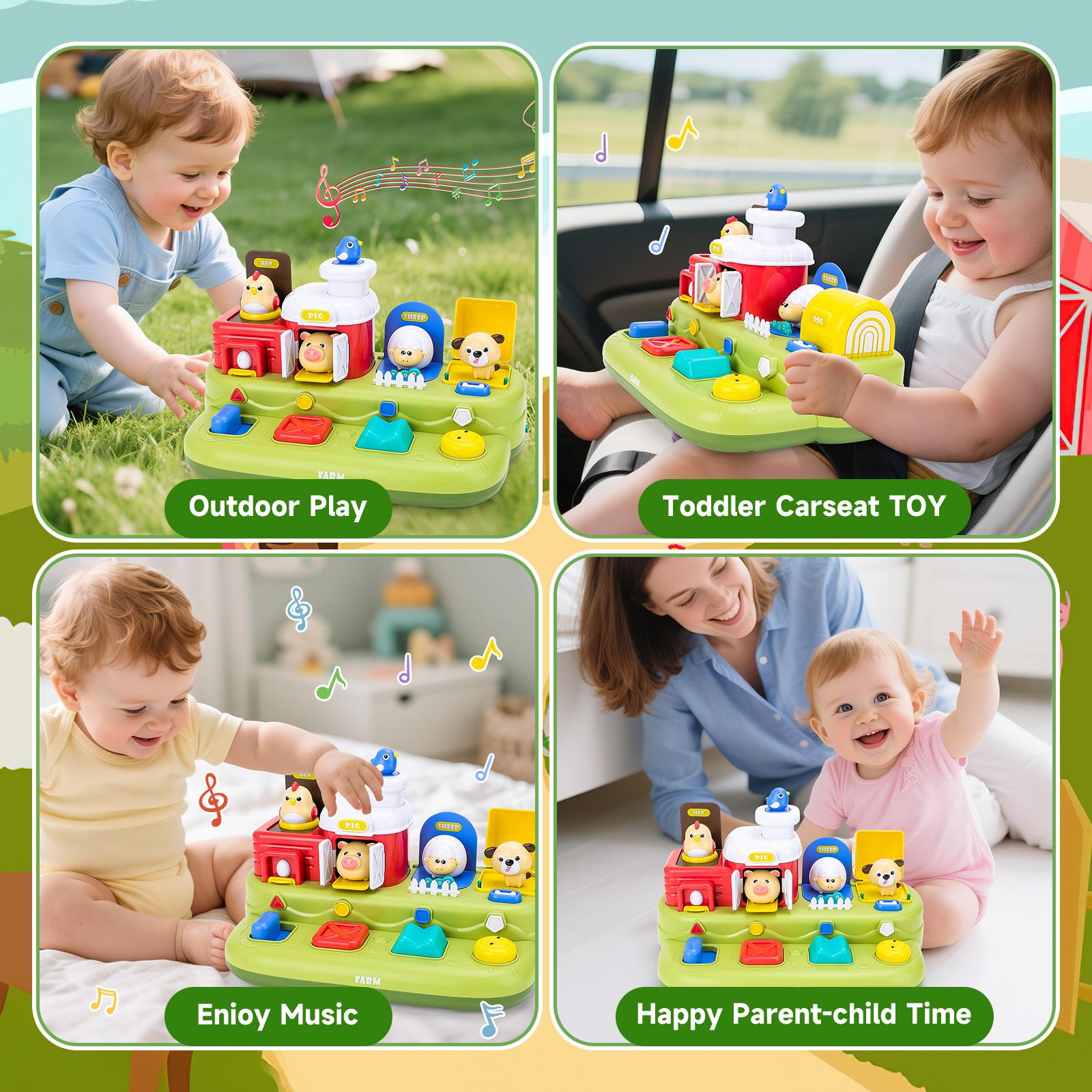 Jouet d'activité interactif pour animaux de la ferme avec musique et sons – Jeu d'éveil sensoriel pour bébés et tout-petards – Boutons à pousser, presser, tourner et retourner – Cadeau éducatif pour les 12 mois et plus