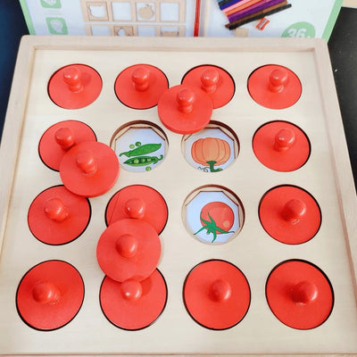 Juego de memoria de madera grande con tarjetas de calcar a juego