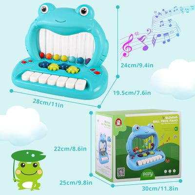 Juguete de piano de rana con bolas sopladoras para niños pequeños, teclado musical educativo con luces y sonidos, juguete de desarrollo de aprendizaje temprano con bolas de colores y teclas de piano para niños y niñas de más de 18 meses