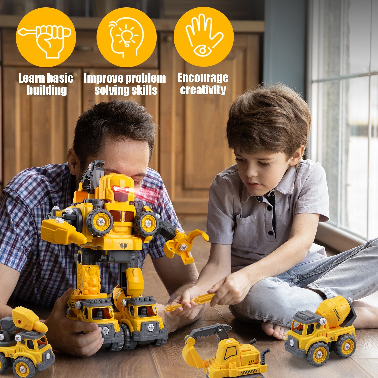 Fidtoy Take Apart Robot Construction Truck Toy for Kids 3+