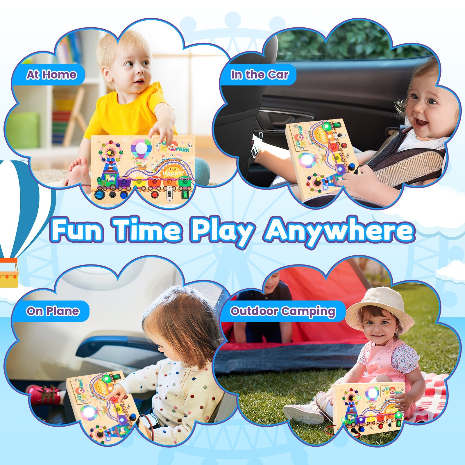 Fidtoy Montessori Busy Board de madera - Juguete sensorial iluminado para niños pequeños, juguete de aprendizaje de habilidades motoras finas para edades de 1 a 4 años, tabla de motricidad fina portátil para niños y niñas