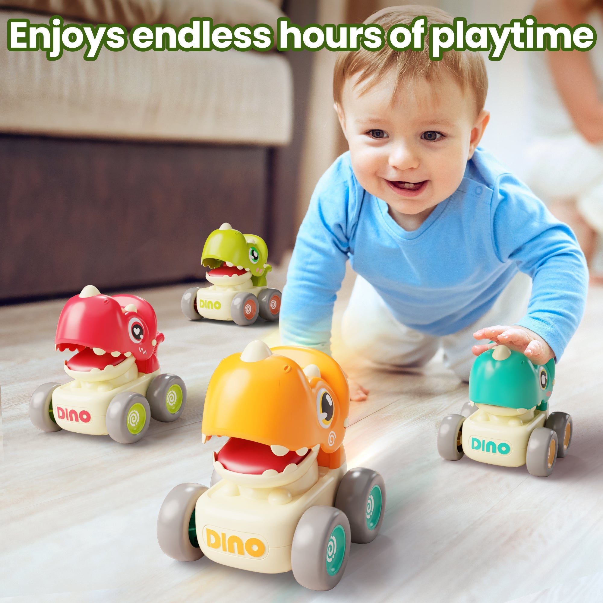 Fidtoy Dinosaur Press and Go Car Toy with Whistle for Toddlers