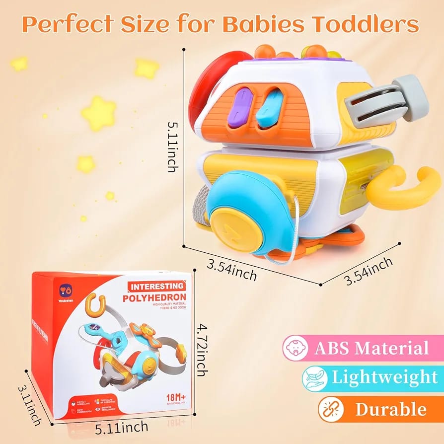 Fidtoy Cube d'activités Montessori 10 en 1, cube d'activités sensoriel en plastique avec 10 panneaux d'activités, jouets rotatifs, volant, clés à assortir et interrupteurs, pour les 6 mois et plus