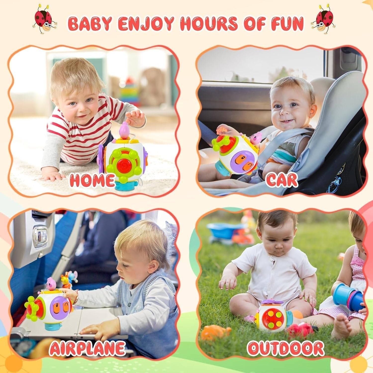 Fidtoy 6-in-1 Busy Catch Ball Activity Cube for Toddlers, Montessori Sensory Busy Cube with Switches, Plug, Rabbit Key, Fidget Spinner and Fine Motor Activities Age 18M+