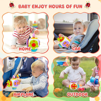 Fidtoy 6-in-1 Busy Catch Ball Activity Cube for Toddlers, Montessori Sensory Busy Cube with Switches, Plug, Rabbit Key, Fidget Spinner and Fine Motor Activities Age 18M+
