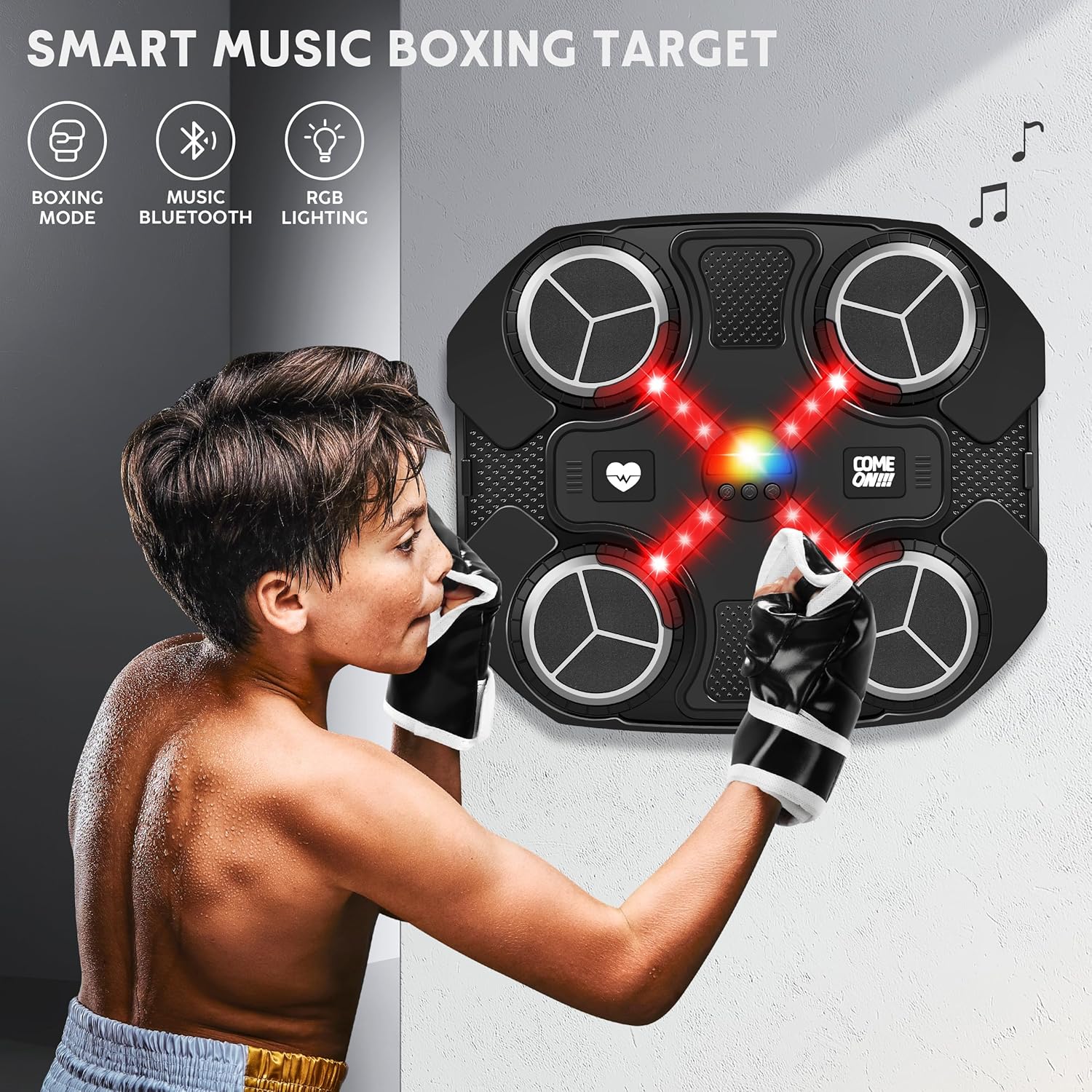 Fidtoy Smart Bluetooth Music Boxing Target for Kids Ages 5+, Black Music Boxing Machine with Adjustable Speed Levels, Color Light Reaction Training, Suction Cup Installation and Bluetooth Music Play