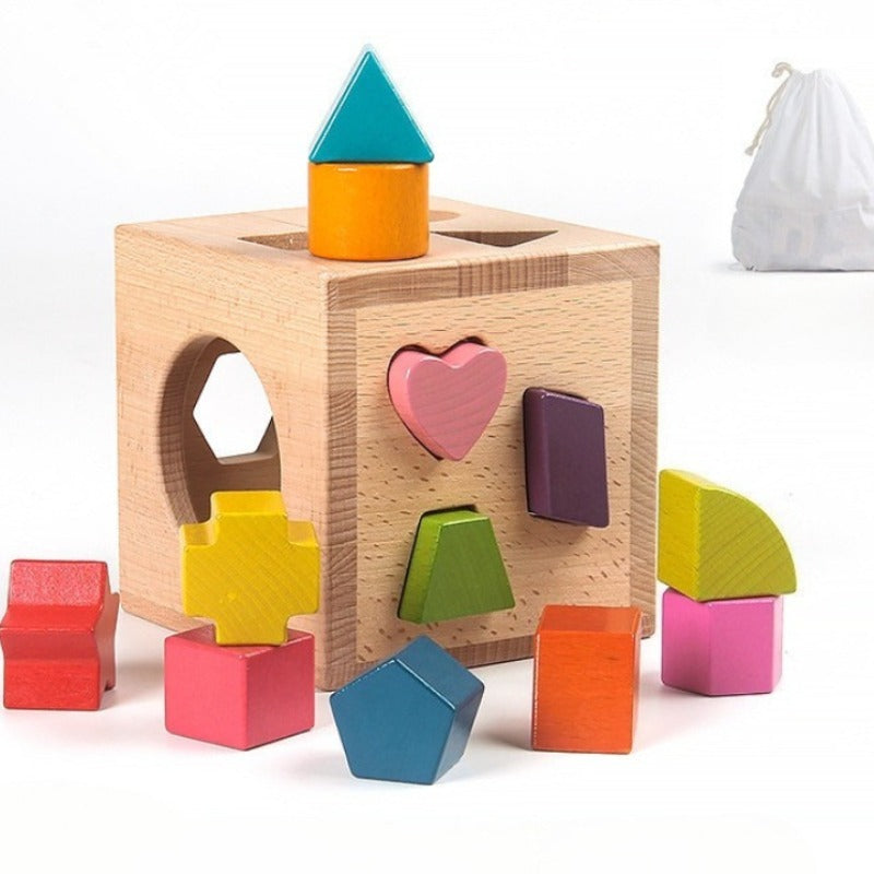 Caja clasificadora de formas Montessori con 12 bloques geométricos