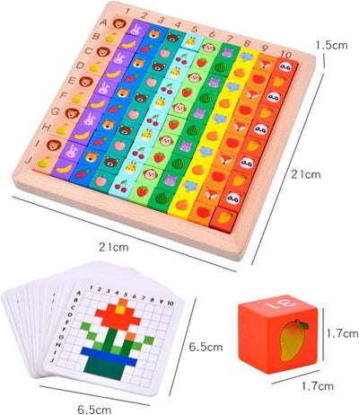 Fidtoy Wooden Multifunctional Number Alphabet and Animals Pattern Blocks Montessori Pixel Art Learning Toy for Kids Ages 2 to 6