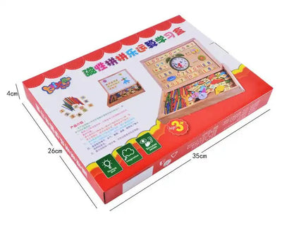 Fidtoy 2in1 Magnetic Arithmetic Learning Puzzle Board, Wooden Math Learning Box with Numbers, Arithmetic Symbols, Drawing Board, Color Sorting Rods and Clock Learning Toy Ages 3-6