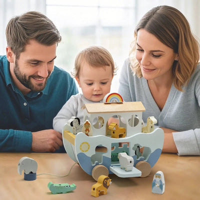 Arca de Noé de madera | Set de juego Montessori de inspiración religiosa para niños pequeños