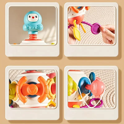Fidtoy 8-in-1 Multifunctional Space Busy Activity Play Set for Toddlers, Montessori Sensory Activity Cube with Buttons, Gears, Pull Cords and Sliders