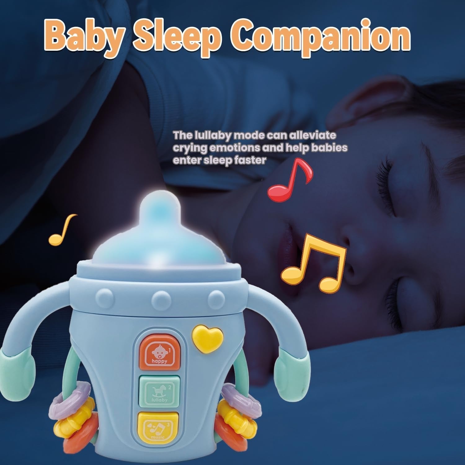 Fidtoy Biberon sensoriel bébé réconfortant avec lumières, musique et anneau de dentition | Jouet d'apprentissage apaisant pour bébés de 6 à 24 mois
