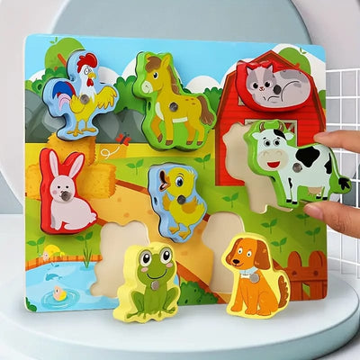 Fidtoy 3D Magnetic Lacing Colorful Puzzle - Random Design, Wooden Magnetic Fishing and Lacing Puzzle, Fine Motor Color Matching Early Learning Toy Ages 2-6