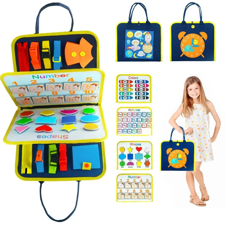 Fidtoy 7 in 1 Sensory Kit – Montessori Busy Board Book for Toddlers, Fine Motor Skills, Travel Quiet Toy