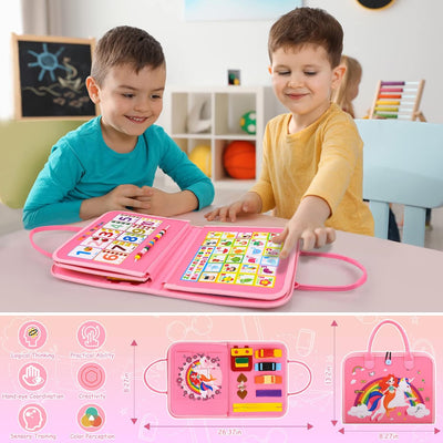 Juguetes Montessori Busy Board para Niños Pequeños de 1 a 4 años, Actividades Educativas Preescolares, Tabla Sensorial para Desarrollar Habilidades Motoras Finas y Básicas de Vestimenta/Juguetes de Viaje para Avión o Coche, Regalo para Niñas y Niños