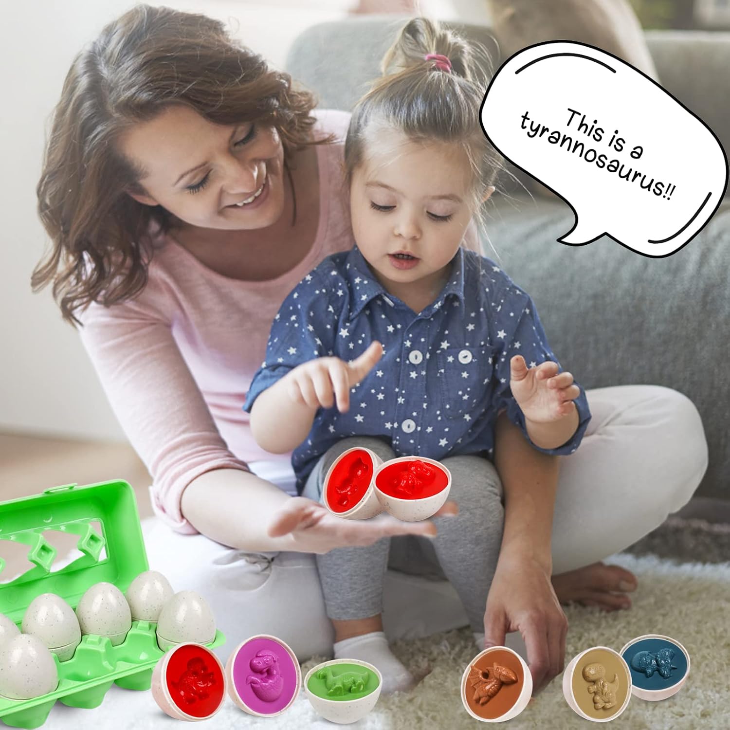 Fidtoy Dinosaur Matching Eggs Toy for Toddlers – Montessori Shape Sorting Learning Eggs Set