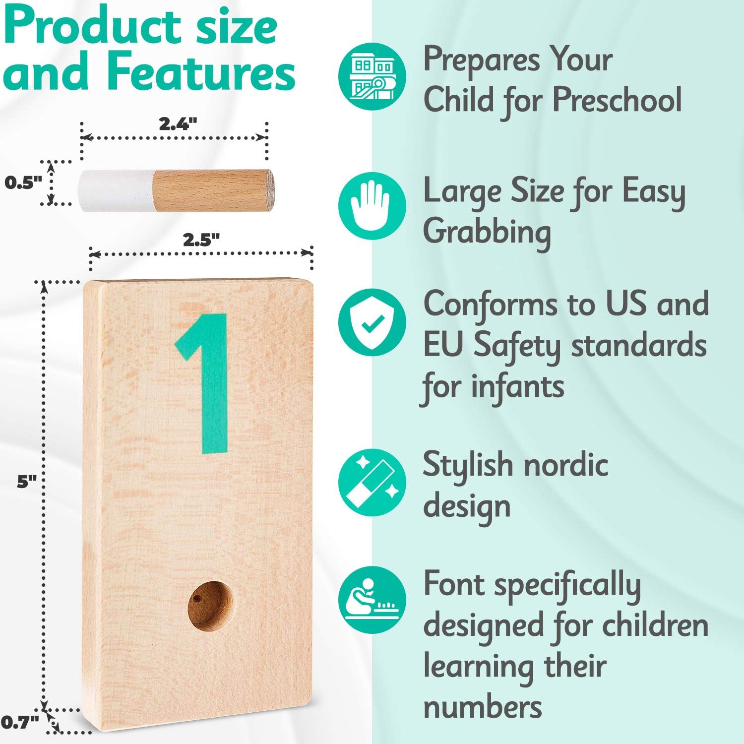 Holz & Schnüdel Jouet éducatif de comptage en bois Montessori pour garçons et filles de 2 ans et plus | Design nordique moderne – Matériaux durables pour tout-petits et enfants d'âge préscolaire