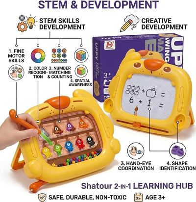 Fidtoy Puppy Drawing Slate and Magnetic Number Color Maze Game 2-in-1 Learning Board for Kids Ages 2-6