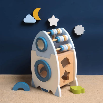 Cubo de actividades Fidtoy Rocket Juguete de madera Montessori para niños pequeños