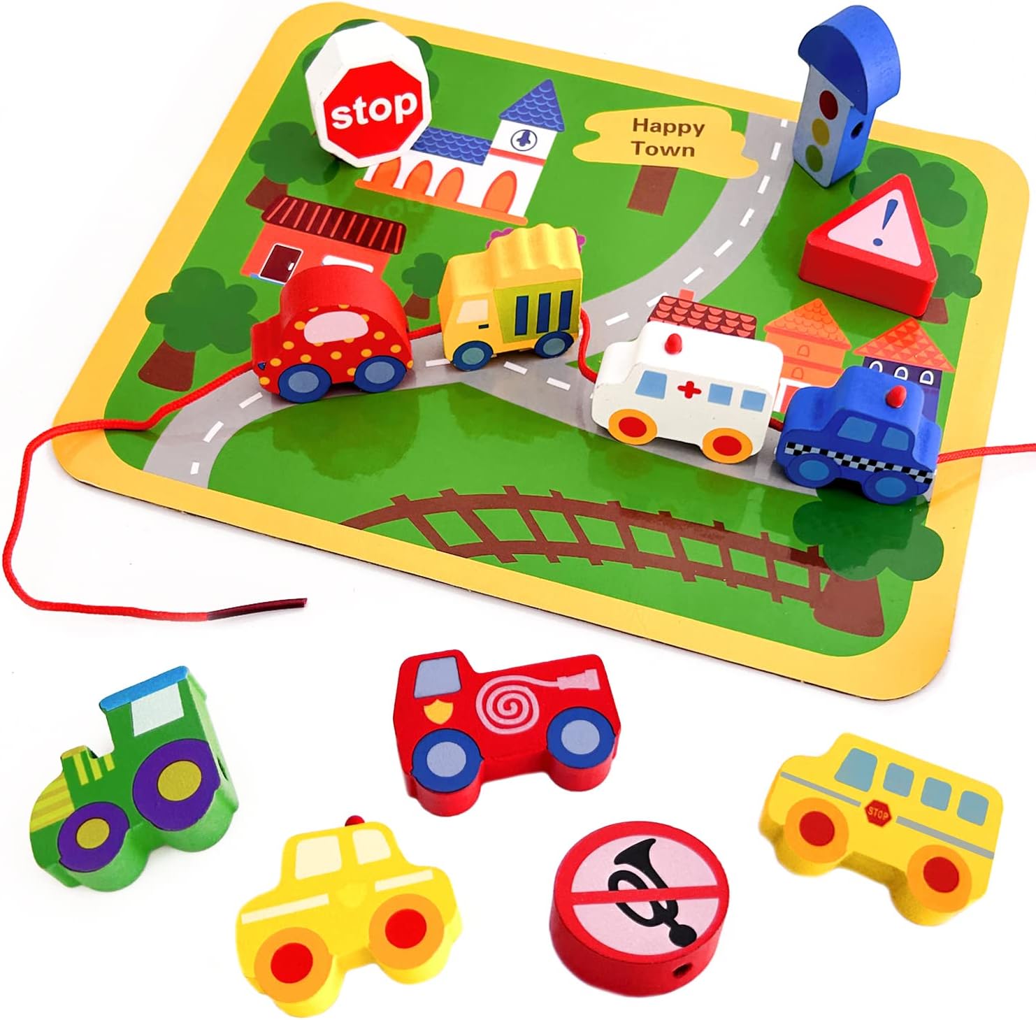 CORPER TOYS Jouets en bois, Jeu de laçage, Véhicule, Voiture, Kit de laçage, Blocs de construction, Perles, Jeu d'équilibre, Jouet d'équilibre, Puzzle en bois, 3D, Garçons et filles, Jouets, Cadeau de Noël, Pour les 6 ans et plus