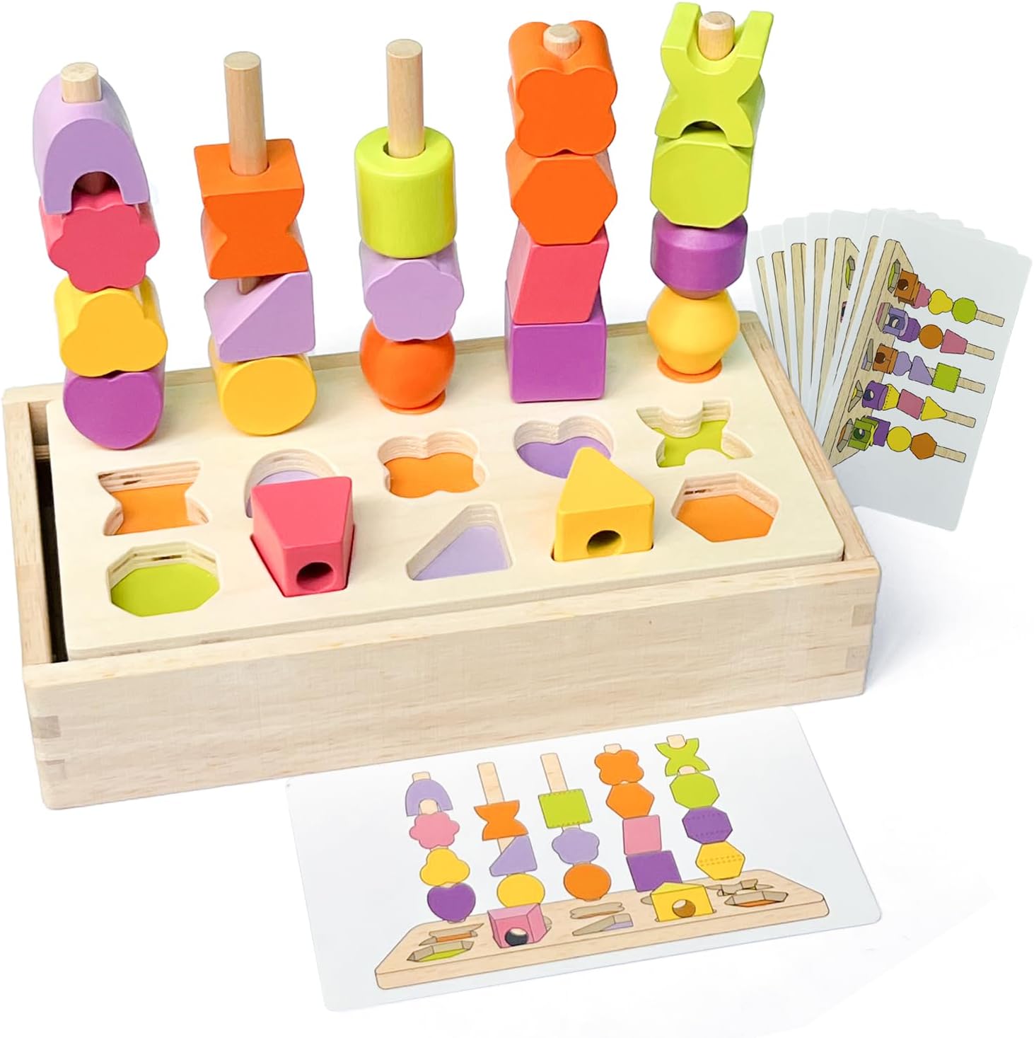 Fidtoy Tablero de Aprendizaje de Formas y Números de Madera para Niños – Juguete Matemático Montessori con Anillos Contadores