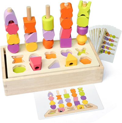 Fidtoy Tablero de Aprendizaje de Formas y Números de Madera para Niños – Juguete Matemático Montessori con Anillos Contadores
