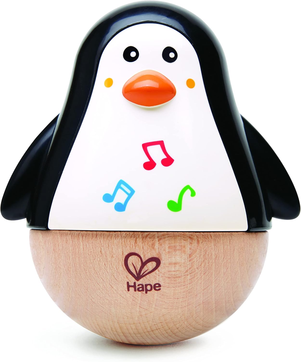 Fidtoy Jouet musical en bois culbuto Pingouin pour bébés 6M+