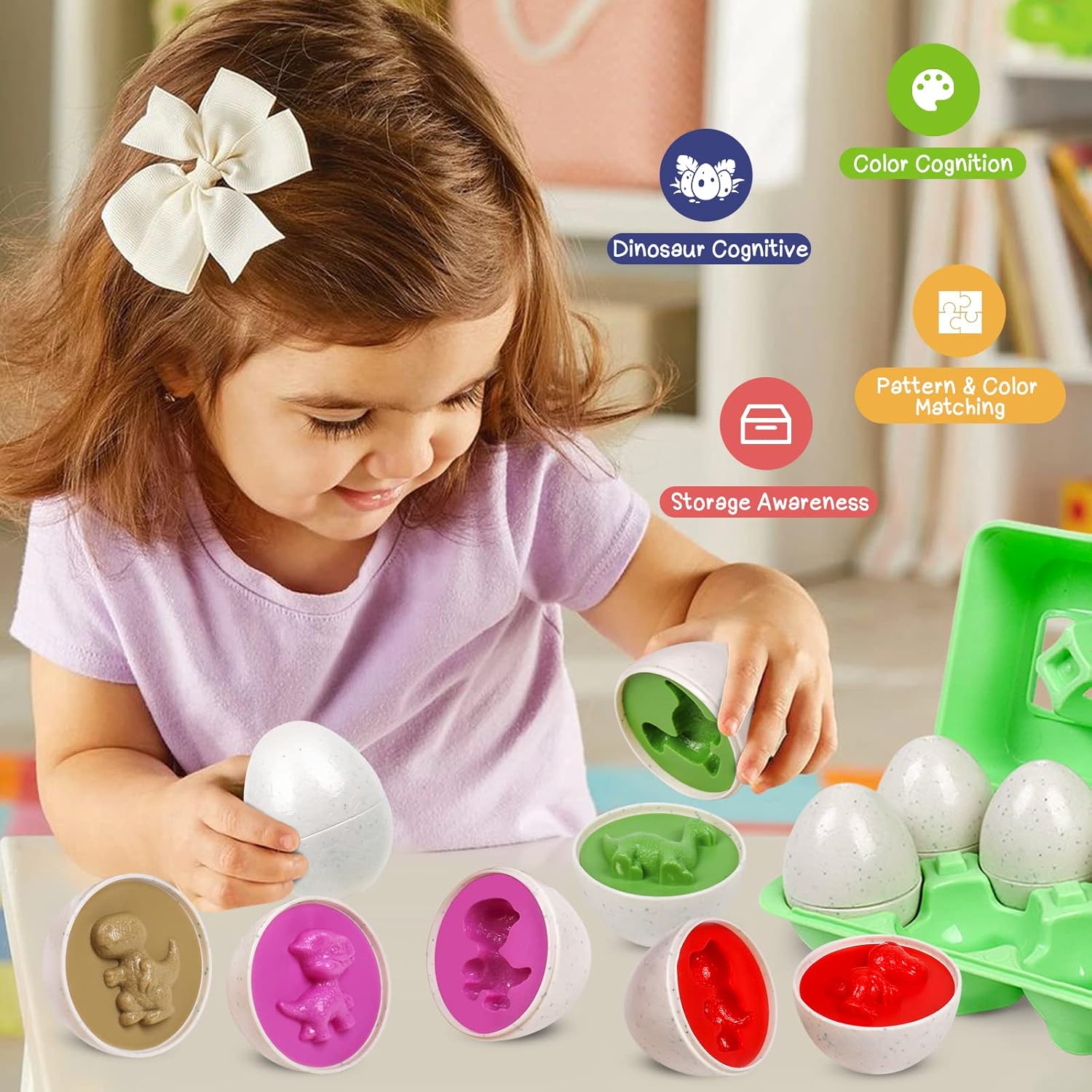 Fidtoy Dinosaur Matching Eggs Toy for Toddlers – Montessori Shape Sorting Learning Eggs Set