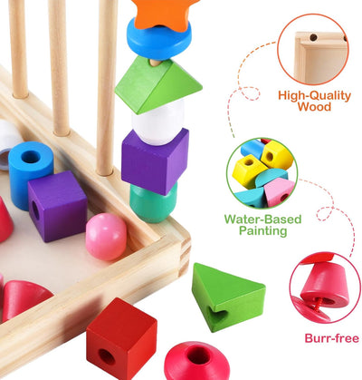 Fidtoy Montessori Jeu d'association de formes en bois, jouet de séquençage et d'enfilage pour les tout-petits
