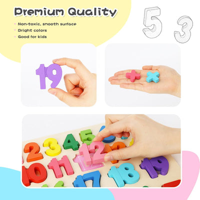 Fidtoy Tableau d'apprentissage des chiffres en bois 3D 0-20 Montessori, puzzle mathématique pour tout-petits, jeu éducatif de reconnaissance des formes et de comptage des chiffres