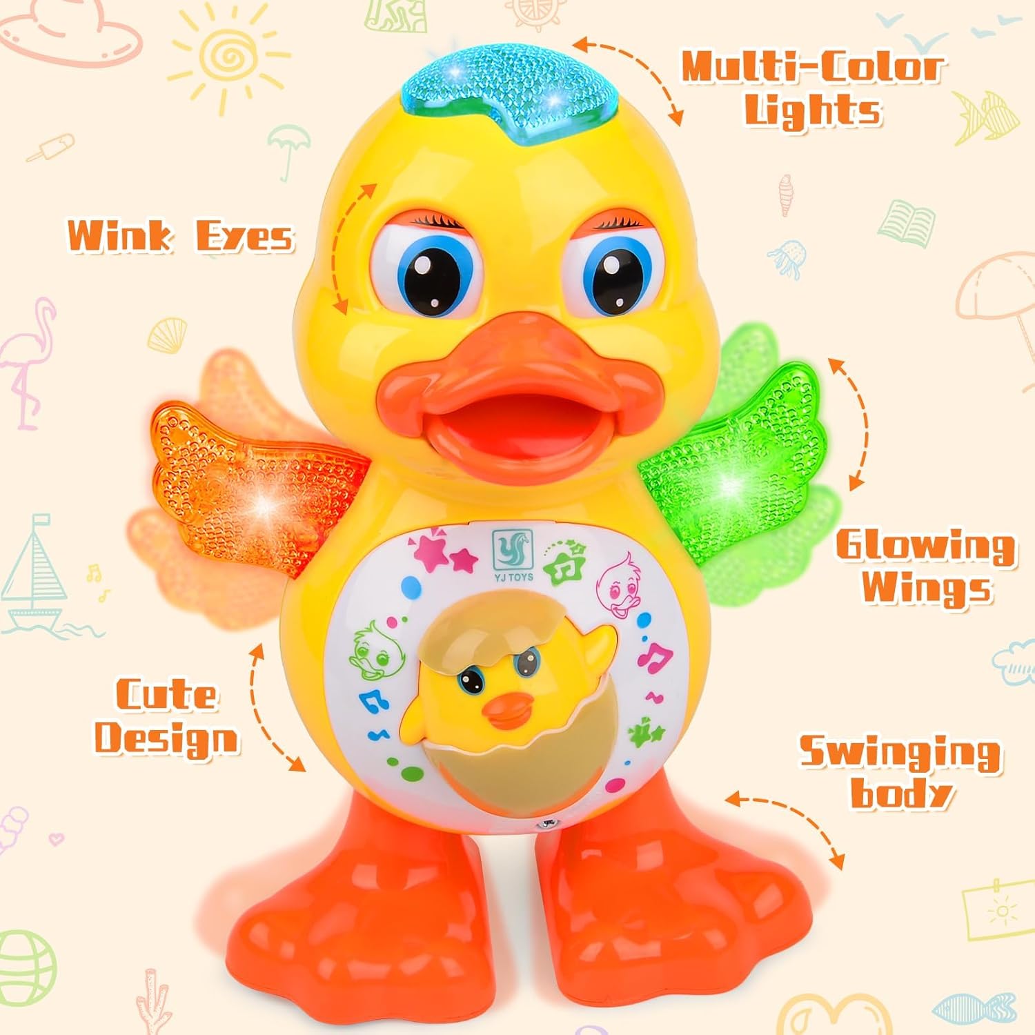 Jouet Canard Musical Dansant Fidtoy avec Lumières et Musique – Jouet Canard Interactif et Mobile pour Tout-petits et Enfants