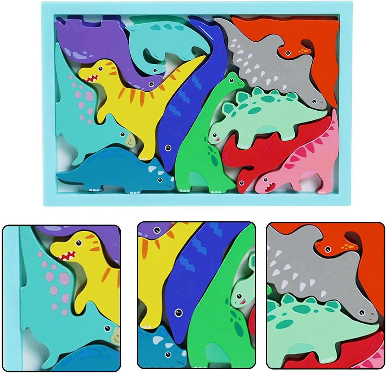 Fidtoy 3D Assembling Dinosaur Puzzle Board Random Design, Wooden Prehistoric Animal Puzzle, Fine Motor Spatial Reasoning Toy Ages 2-6