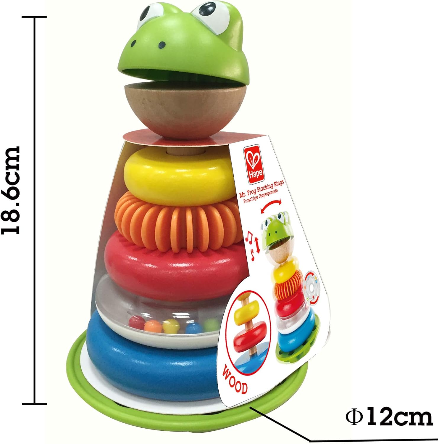 Fidtoy Jouet à empiler grenouille en bois avec base à bascule Jouet d'apprentissage