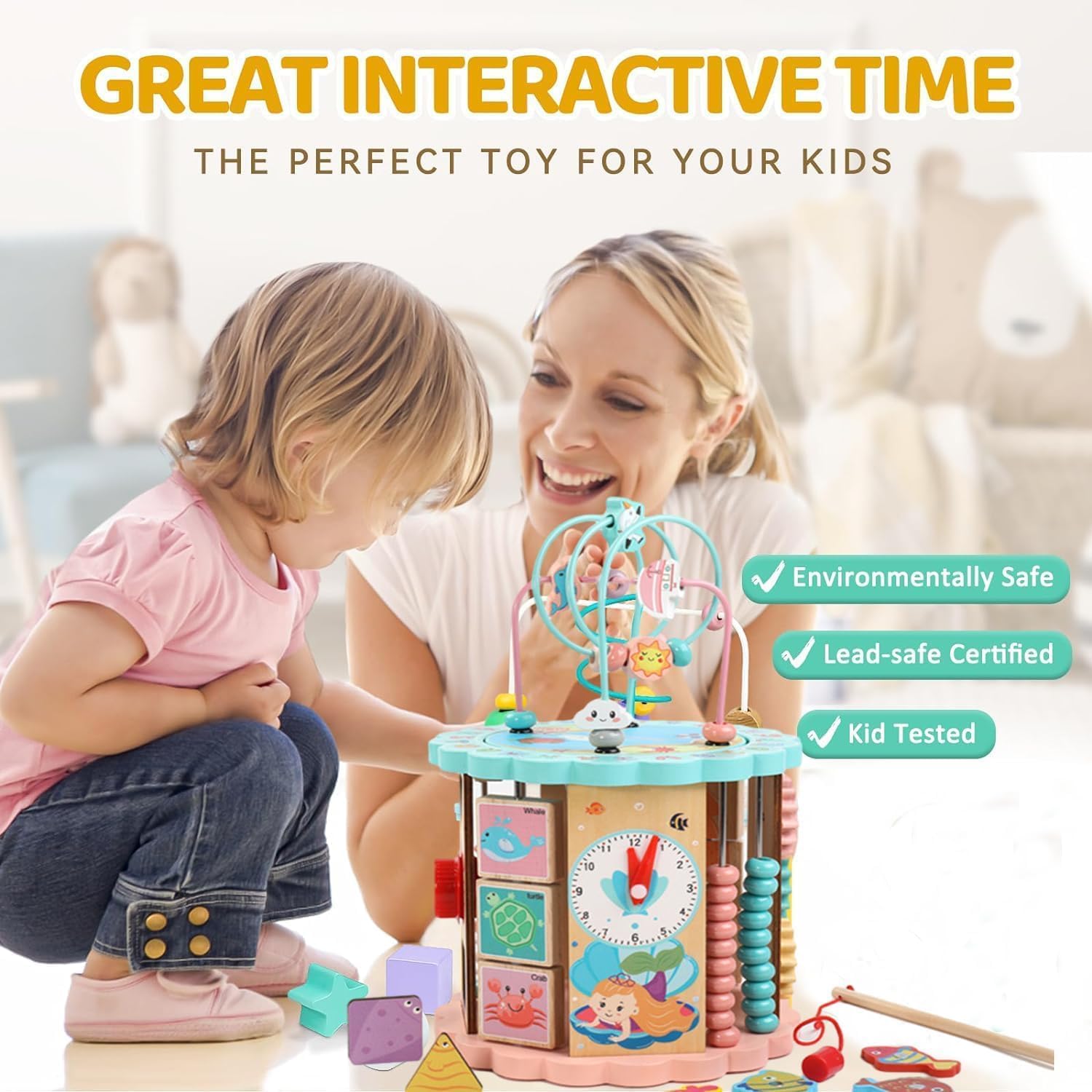 Cube d'activités en bois 8-en-1 Fidtoy – Jouet d'apprentissage Montessori multi-activités pour les tout-petits