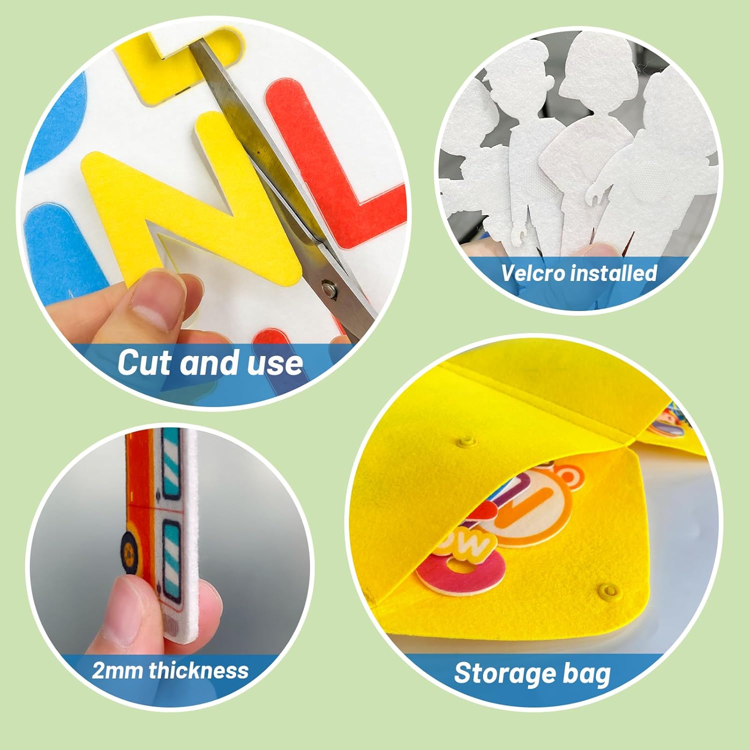 PENGFULL Juego de 5 piezas de aprendizaje de fieltro, letras del alfabeto, frutas y verduras, números, ayudantes de la comunidad, piezas de aprendizaje de transporte, para tabla de franela de fieltro, para niños pequeños de preescolar