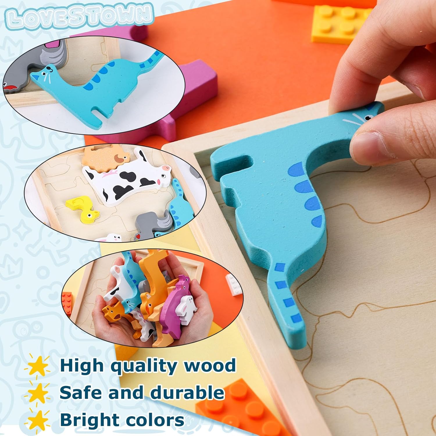Planche de puzzle 3D Fidtoy à assembler, motif aléatoire, planche de puzzle en bois d'animaux de la ferme, jouet d'apprentissage de la motricité fine et de l'association des chiffres pour enfants