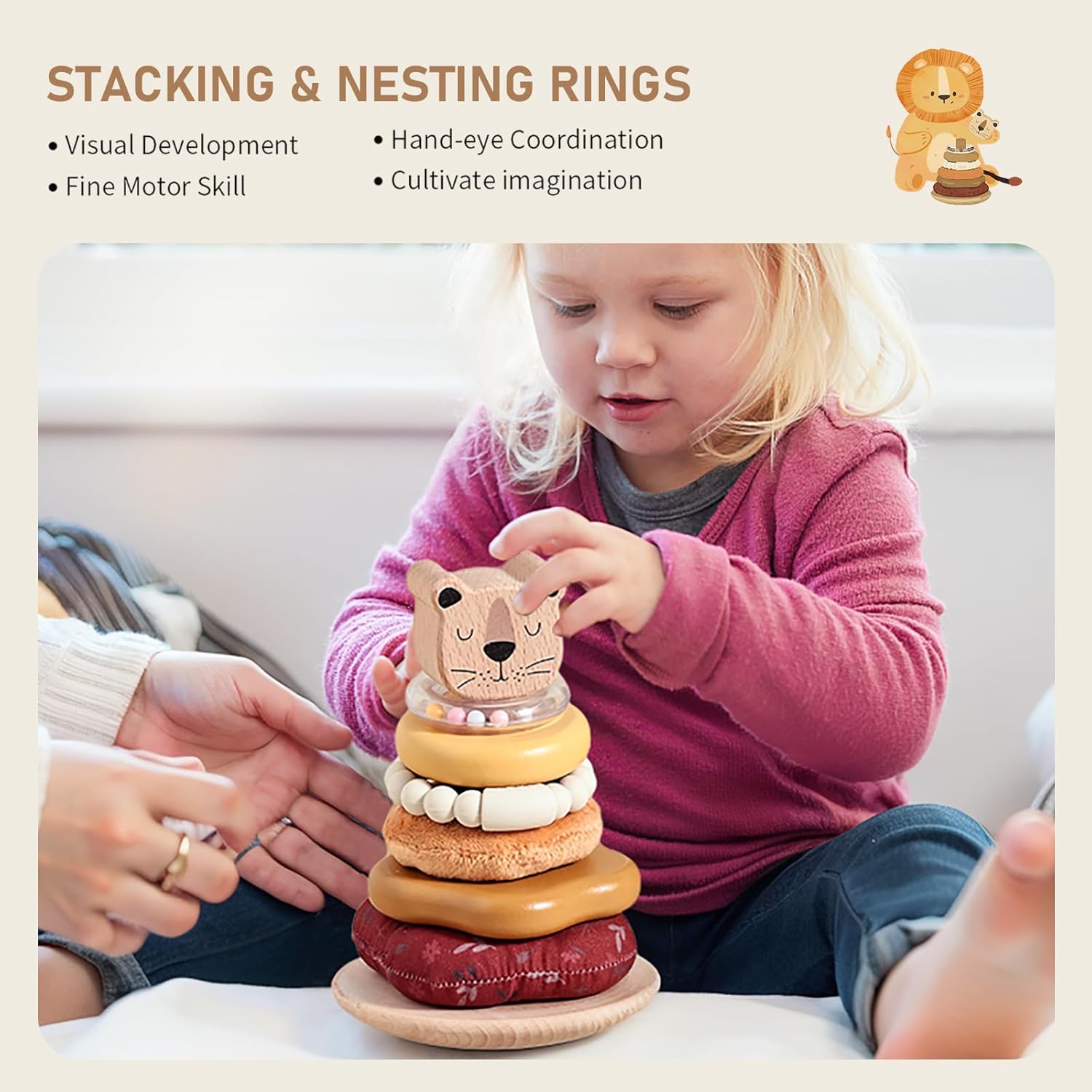 Fidtoy Jeu de Construction Petit Lion pour Bébés 6 Mois et Plus